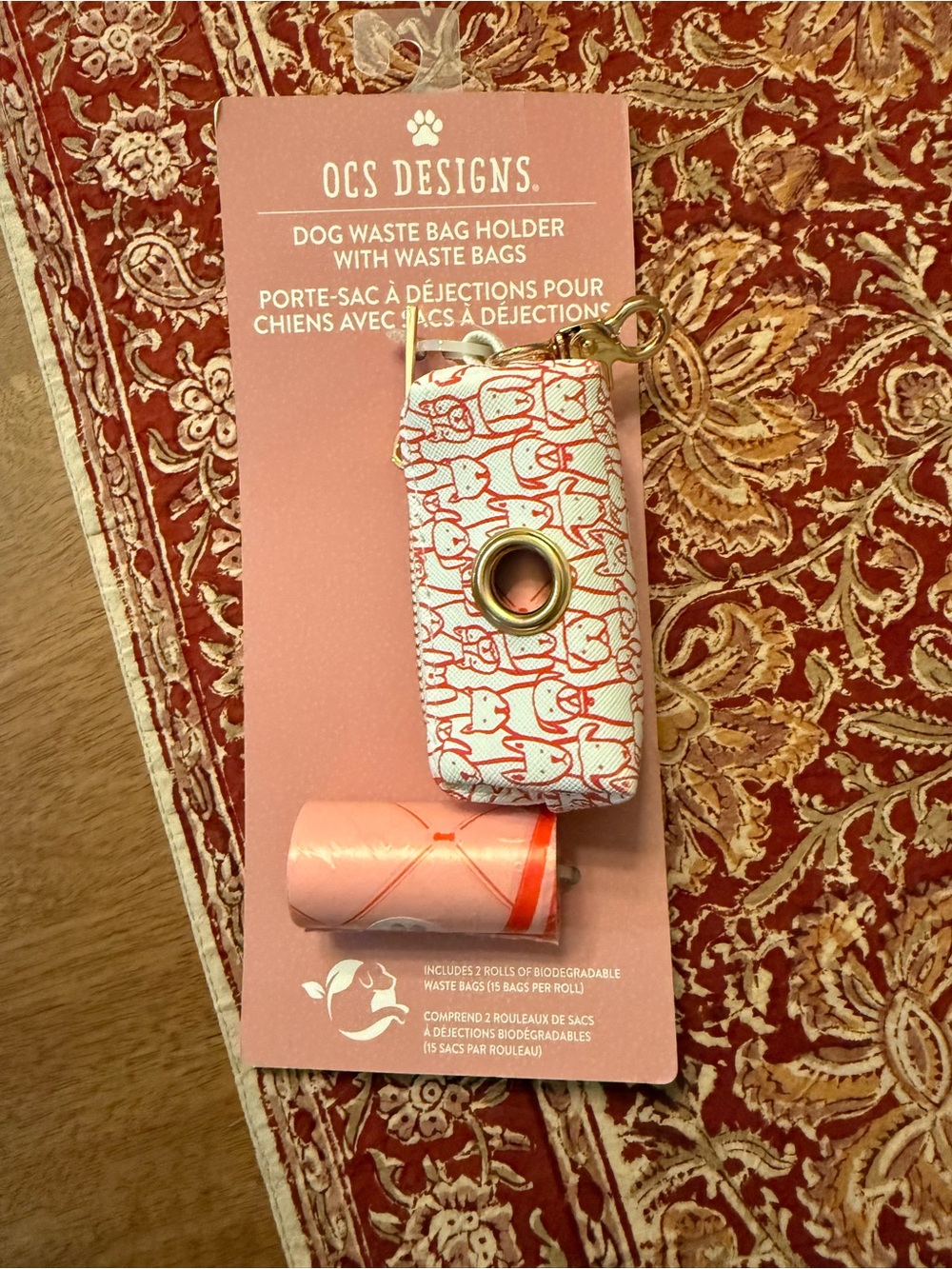 OCS Designs Pink Patterned Dog Waste Bag Holder with Bags